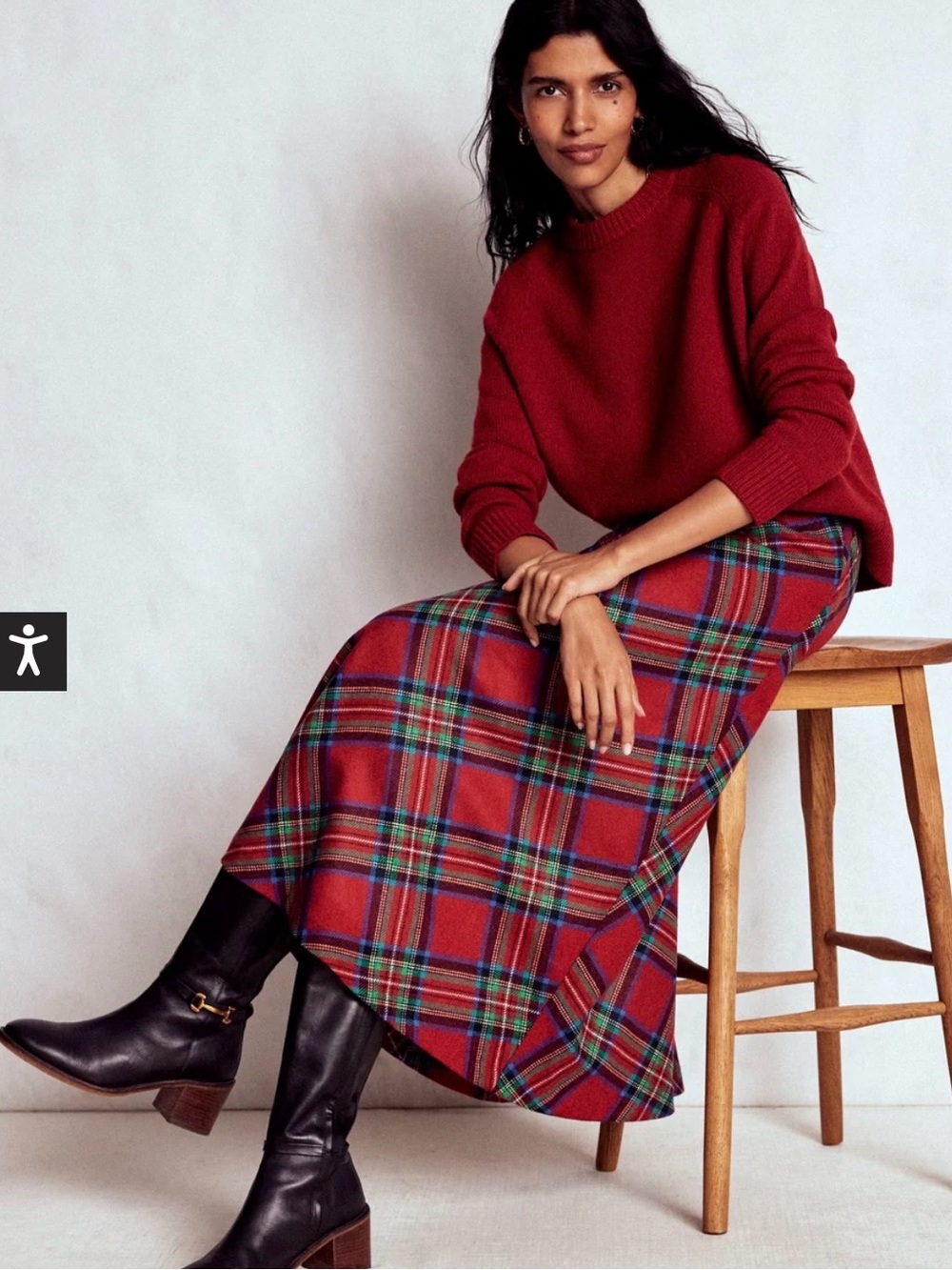 Boden Red Tartan Midi Skirt with Green & Blue Plaid